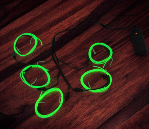 Neony, El Światła przewodowe 5 x 1 metr, LED, neon,3 tryby, przenośne zasilane na baterie, zielone Neony, El Światła przewodowe 5 x 1 metr, LED, neon,3 tryby, przenośne zasilane na baterie, zielone