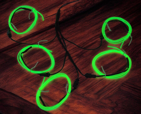 Neony, El Światła przewodowe 5 x 1 metr, LED, neon,3 tryby, przenośne zasilane na baterie, zielone Neony, El Światła przewodowe 5 x 1 metr, LED, neon,3 tryby, przenośne zasilane na baterie, zielone