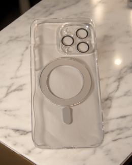 Etui do iPhone'a 15 Pro Max, przezroczyste, osłona aparatu, z pierścieniem.