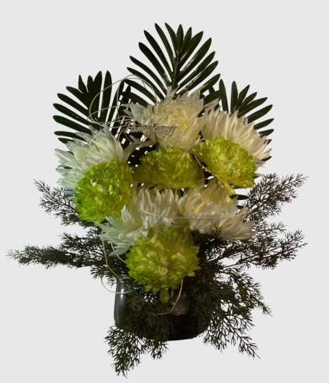 Wiązanka nagrobna z obciążeniem – białe i zielone chryzantemy