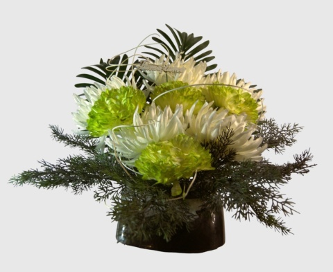 Wiązanka nagrobna z obciążeniem – białe i zielone chryzantemy