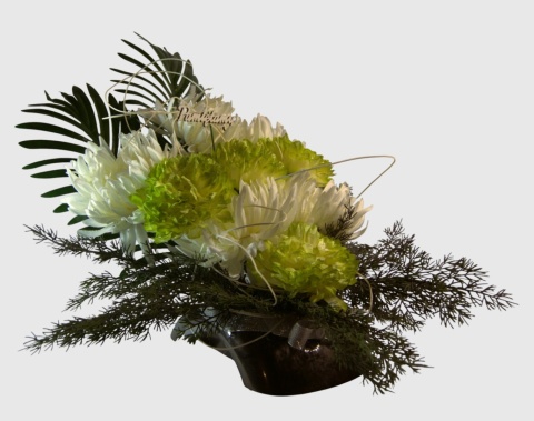 Wiązanka nagrobna z obciążeniem – białe i zielone chryzantemy