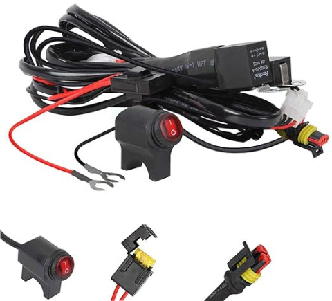 Wiązka przewodów LED motocyklowych, 480 W, 14 AWG, wodoodporne okablowanie z przekaźnikiem i przełącznikiem Wiązka przewodów LED motocyklowych, 480 W, 14 AWG, wodoodporne okablowanie z przekaźnikiem i przełącznikiem