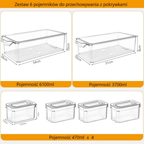 Zestaw 6 Organizerów z pokrywkami do Lodówki Zestaw 6 Organizerów z pokrywkami do Lodówki